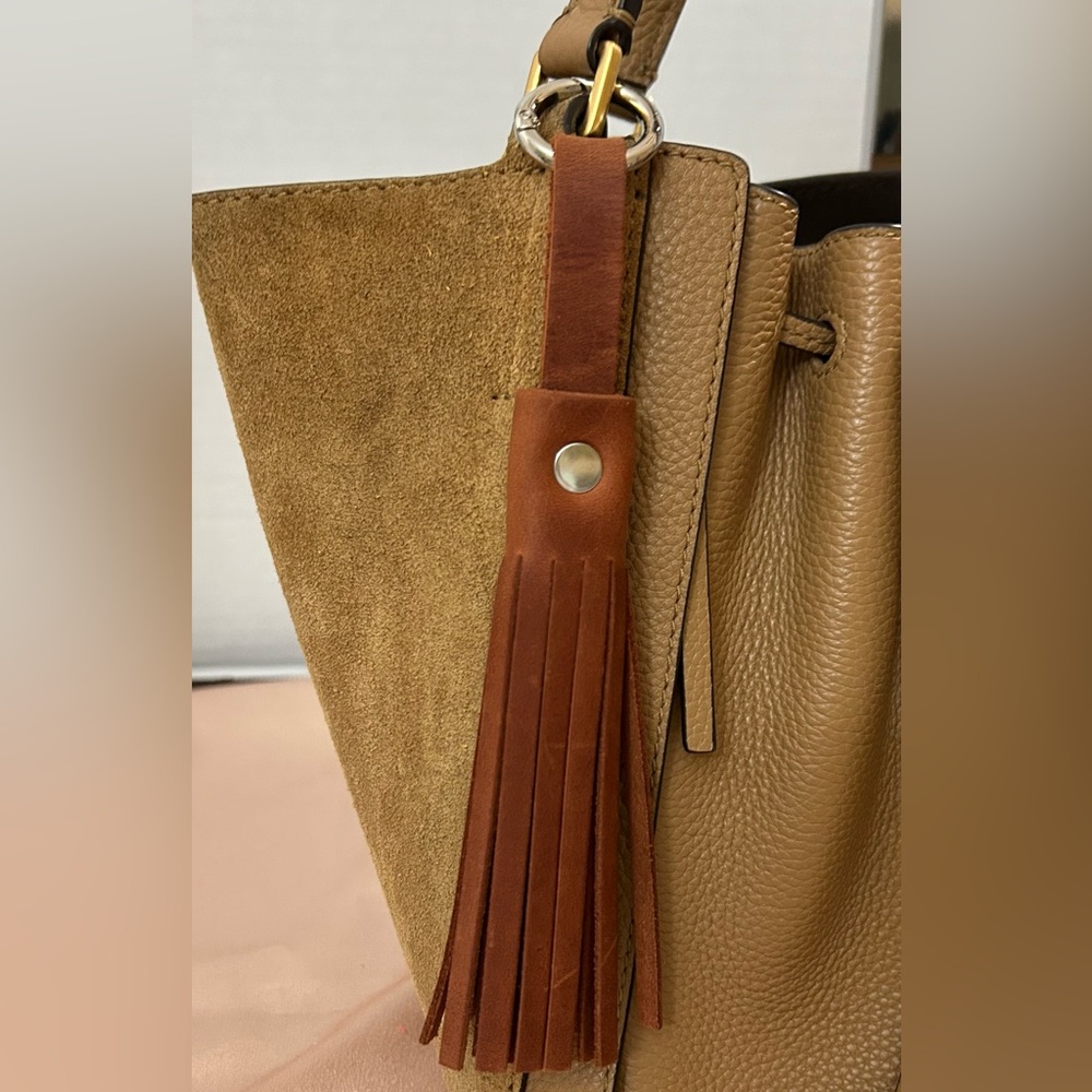 Camel Brown Leather Tassel Bag Charm